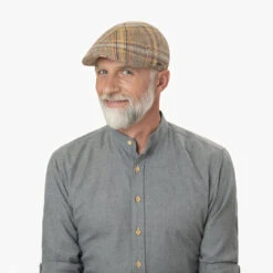 Texas Colour Check Leinen Flatcap By Stetson